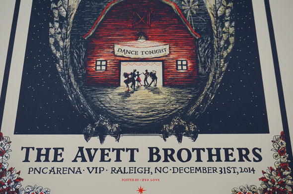 The Avett Brothers - 2014 Zeb Love poster Raleigh, NC NYE PNC Arena