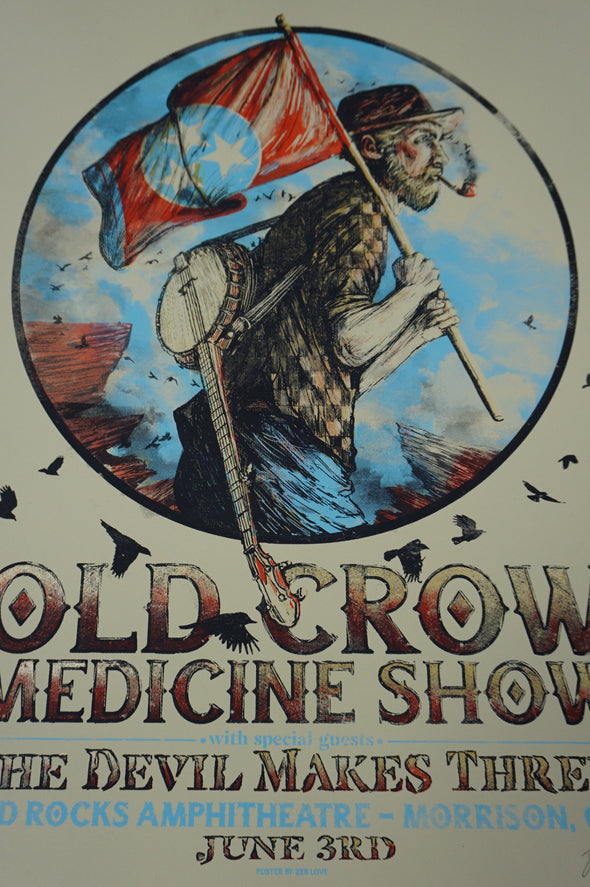 Old Crow Medicine Show - 2015 Zeb Love screen print poster Red Rocks