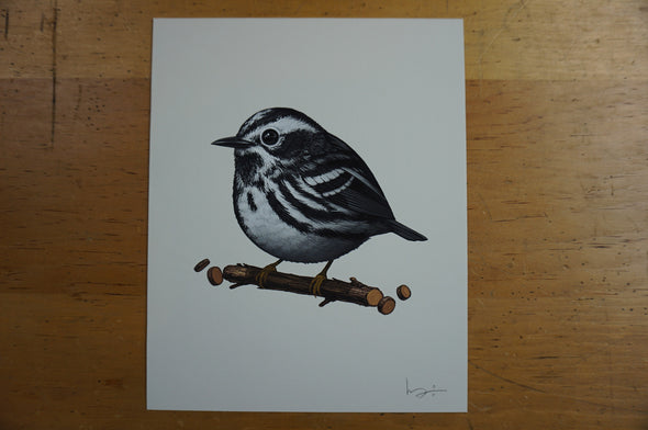 Fat Bird - 2016 Mike Mitchell Warbler Black and White AP poster/print