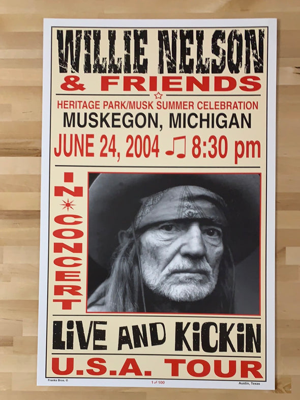 Willie Nelson - 2004 Franks Brothers 6/24 poster Muskegon, MI