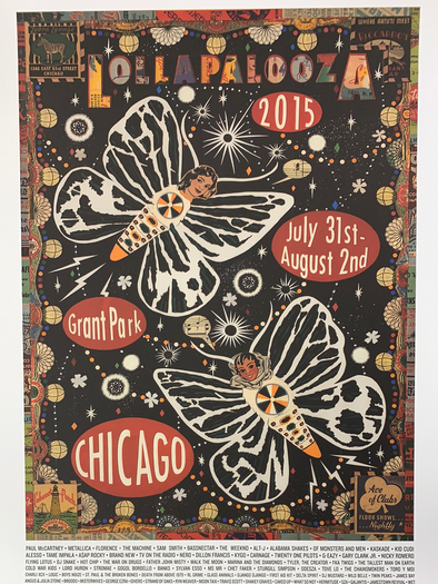 Lollapalooza - 2015 Tony Fitzpatrick poster 1st edition with band lineup