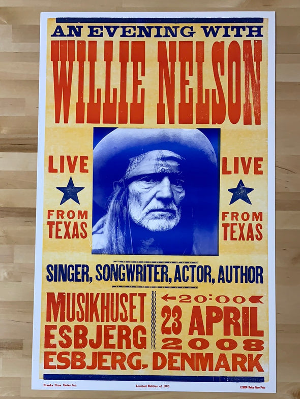 Willie Nelson - 2008 Hatch Show Print 4/23 poster Esbjerg, Denmark