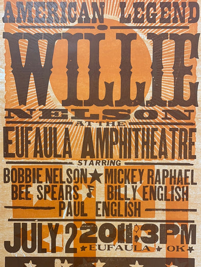 Willie Nelson - 2011 Hatch Show Print 7/2 poster Eufaula, Oklahoma