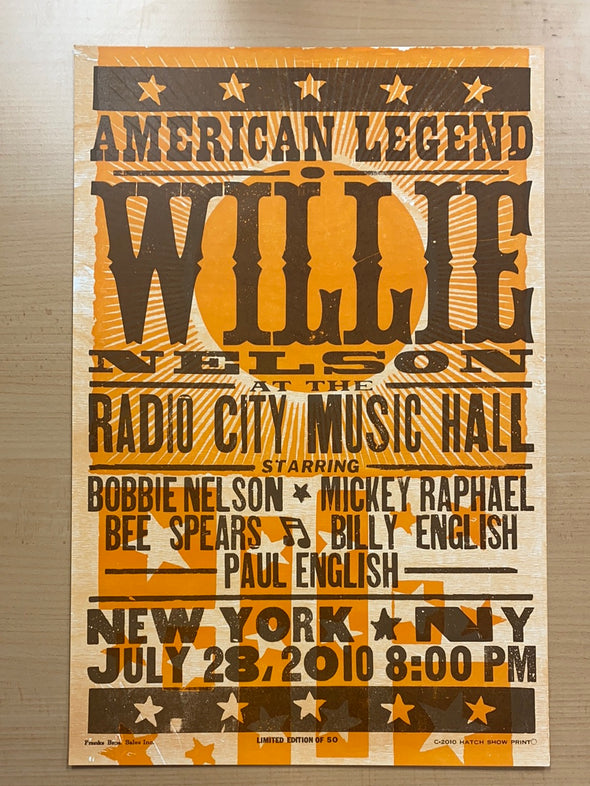 Willie Nelson - 2010 Hatch Show Print 7/28 poster New York, New York
