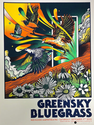 Greensky Bluegrass - 2022 Andy Bird poster Red Rocks Morrison, CO 9/17/22