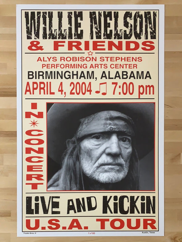 Willie Nelson - 2004 Franks Brothers 4/4 poster Birmingham, AL