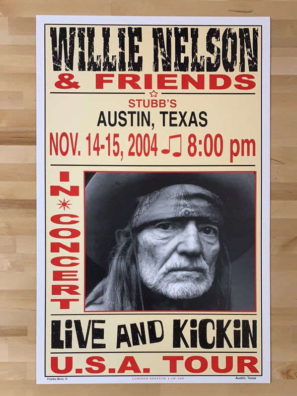 Willie Nelson - 2004 Franks Brothers 11/14-15 poster Austin, TX