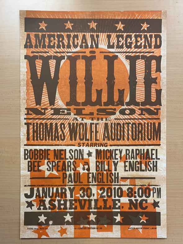 Willie Nelson - 2010 Hatch Show Print 1/30 poster Asheville, North Carolina