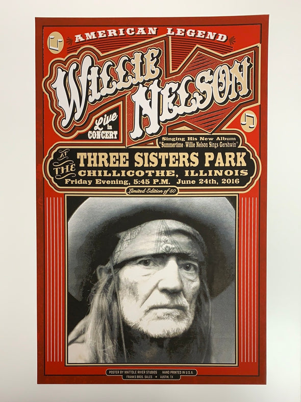 Willie Nelson - 2016 Mattole River Studios poster Chillicothe, IL