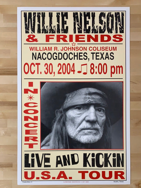 Willie Nelson - 2004 Franks Brothers 10/30 poster Nacogdoches, TX