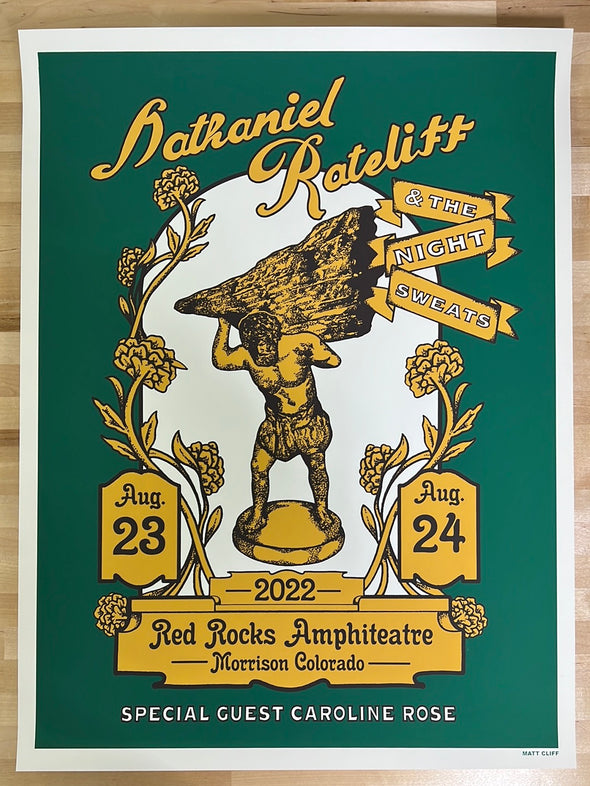 Nathaniel Rateliff & The Night Sweats - 2022 Matt Cliff poster Red Rocks Morrison, CO