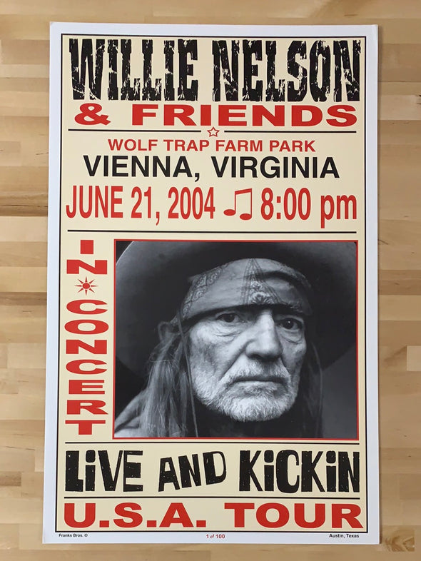 Willie Nelson - 2004 Franks Brothers 6/21 poster Vienna, VA
