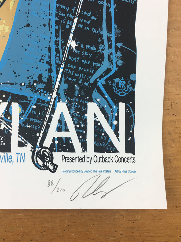 Bob Dylan - 2010 Rhys Cooper Poster Nashville, TN Municipal Auditorium Blue Edit