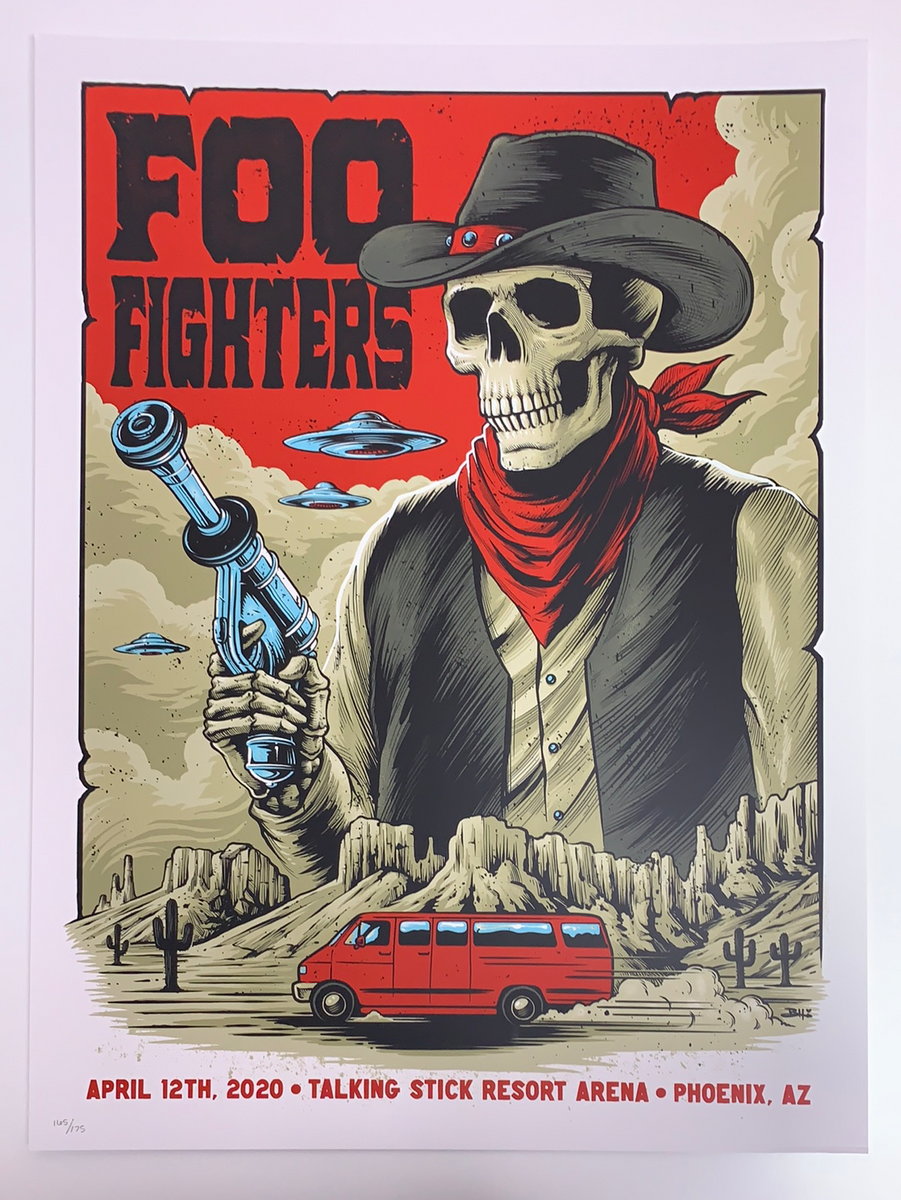 シルクスクリーンポスFOOFIGHTERS フレーム付き Foo Fighters - 2020 Brandon Heart poster Phoenix, AZ (crease