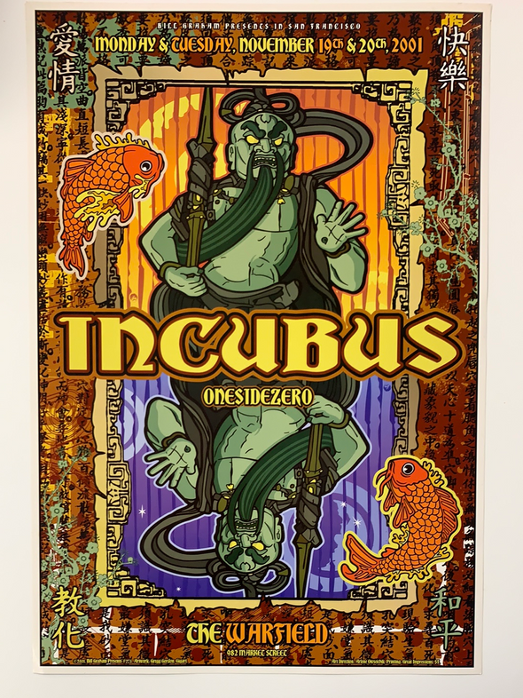 Incubus - 2001 Gregg Gordon poster The Warfield Theatre San Fran 1st