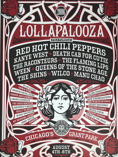 Lollapalooza - 2006 Shepard Fairey poster Chicago, IL Obey 1st ed Kanye RHCP
