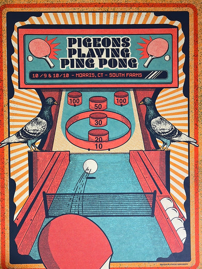 Pigeons Playing Ping Pong - 2020 Status Serigraph poster Morris, CT