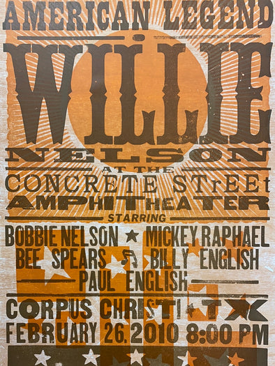 Willie Nelson - 2010 Hatch Show Print 2/26 poster Corpus Christi, Texas