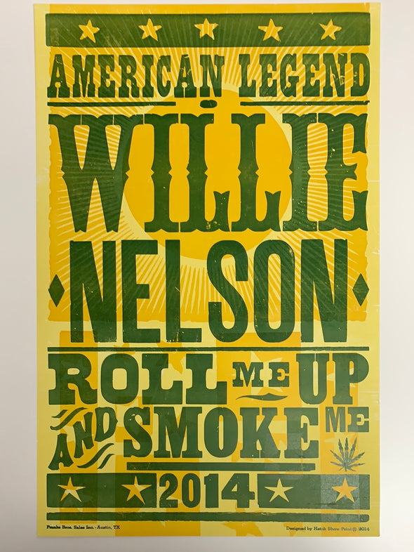 Willie Nelson - 2014 Hatch Show Print tour poster Roll Me Up and Smoke Me