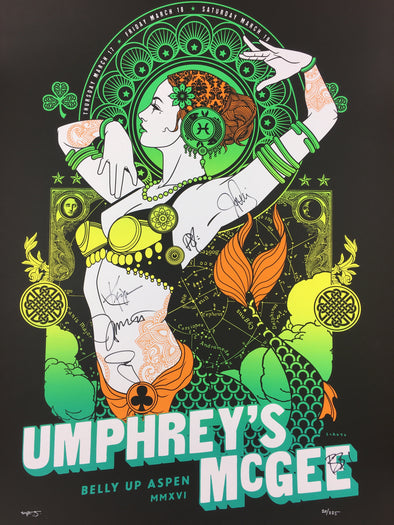 Umphrey's McGee - 2016 Scrojo poster Belly Up Aspen, CO Band Autographed