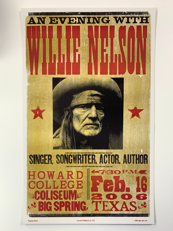 Willie Nelson - 2006 Hatch Show Print 2/16 poster Big Spring, Texas Howard College