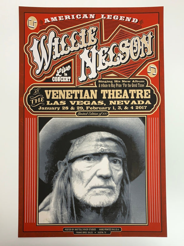 Willie Nelson - 2017 Mattole River Studios poster Las Vegas, NV