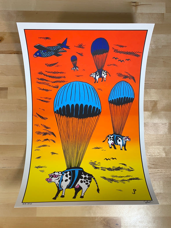 Skydiving Cows - 2021 Jim Pollock poster Art print