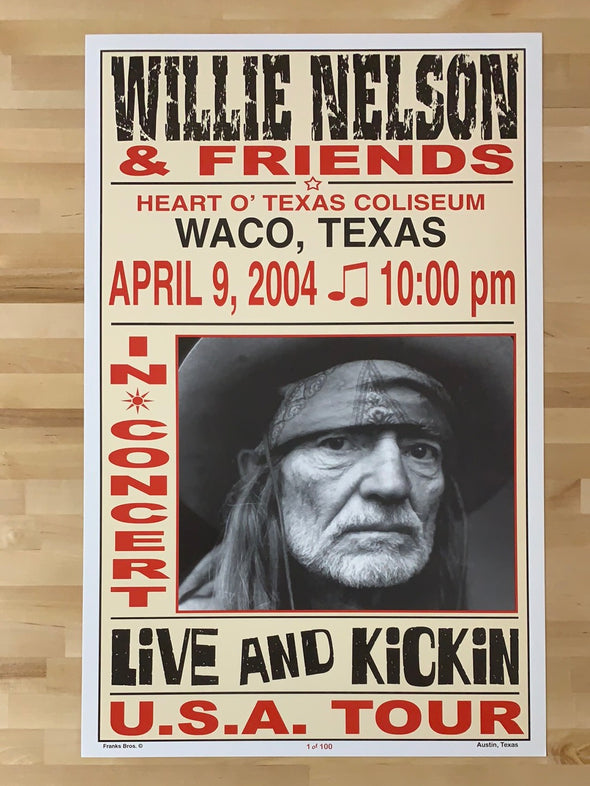 Willie Nelson - 2004 Franks Brothers 4/9 poster Waco, TX