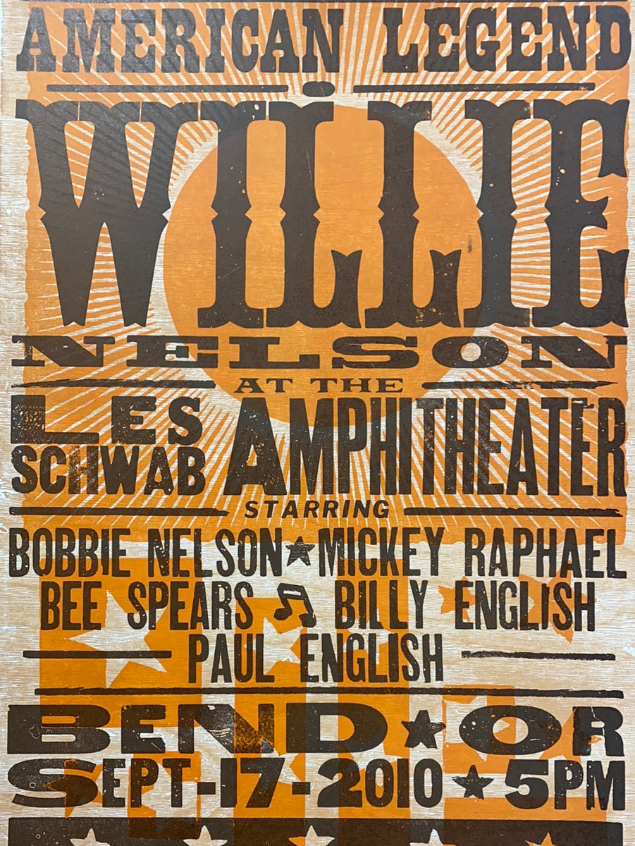 マイケル・クングル作「ファットシティ・シガーラウンジ」中古アートポスター Willie Nelson - 2010 Hatch Show Print 9/17 poster Bend, Oregon