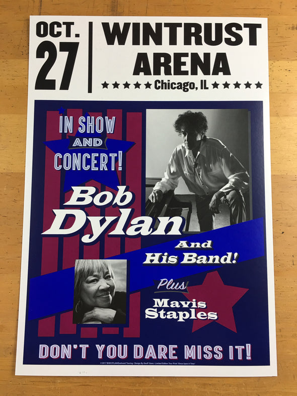 Bob Dylan - 2017 Geoff Gans Poster Chicago Wintrust Arena RED