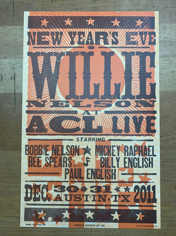 Willie Nelson - 2011 Hatch Show Print NYE poster ACL Live