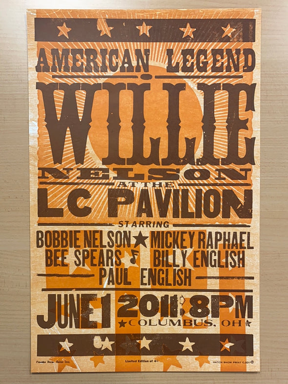 Willie Nelson - 2011 Hatch Show Print 6/1 poster Columbus, Ohio
