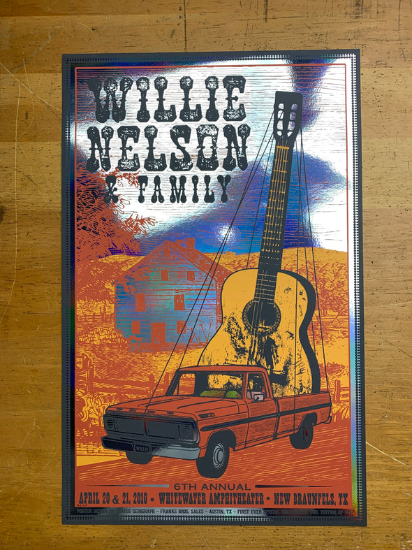 Willie Nelson - 2018 Status Serigraph poster New Braunfels, TX FOIL