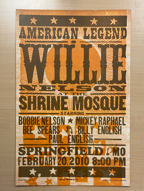 Willie Nelson - 2010 Hatch Show Print 2/20 poster Springfield, Missouri