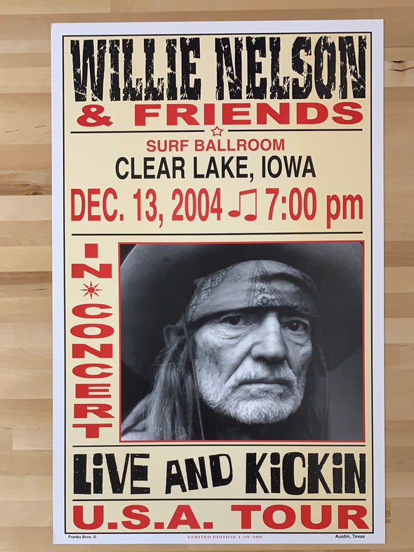 Willie Nelson - 2004 Franks Brothers 12/13 poster Clear Lake, IA