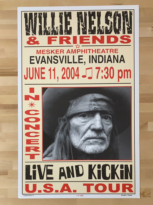 Willie Nelson - 2004 Franks Brothers 6/11 poster Evansville, IN