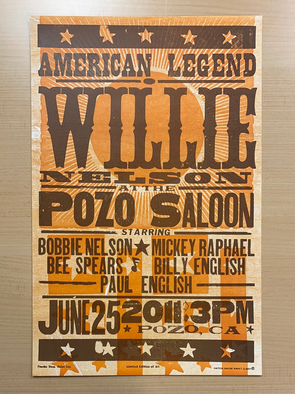 Willie Nelson - 2011 Hatch Show Print 6/25 poster Pozo, California
