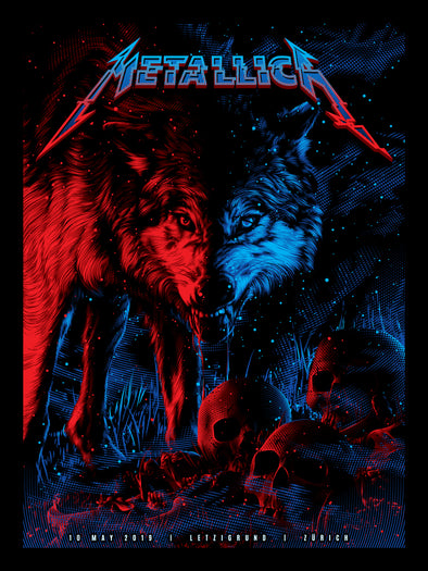 Metallica - 2019 Tracie Ching poster Zurich AP Wolf Skulls Variant
