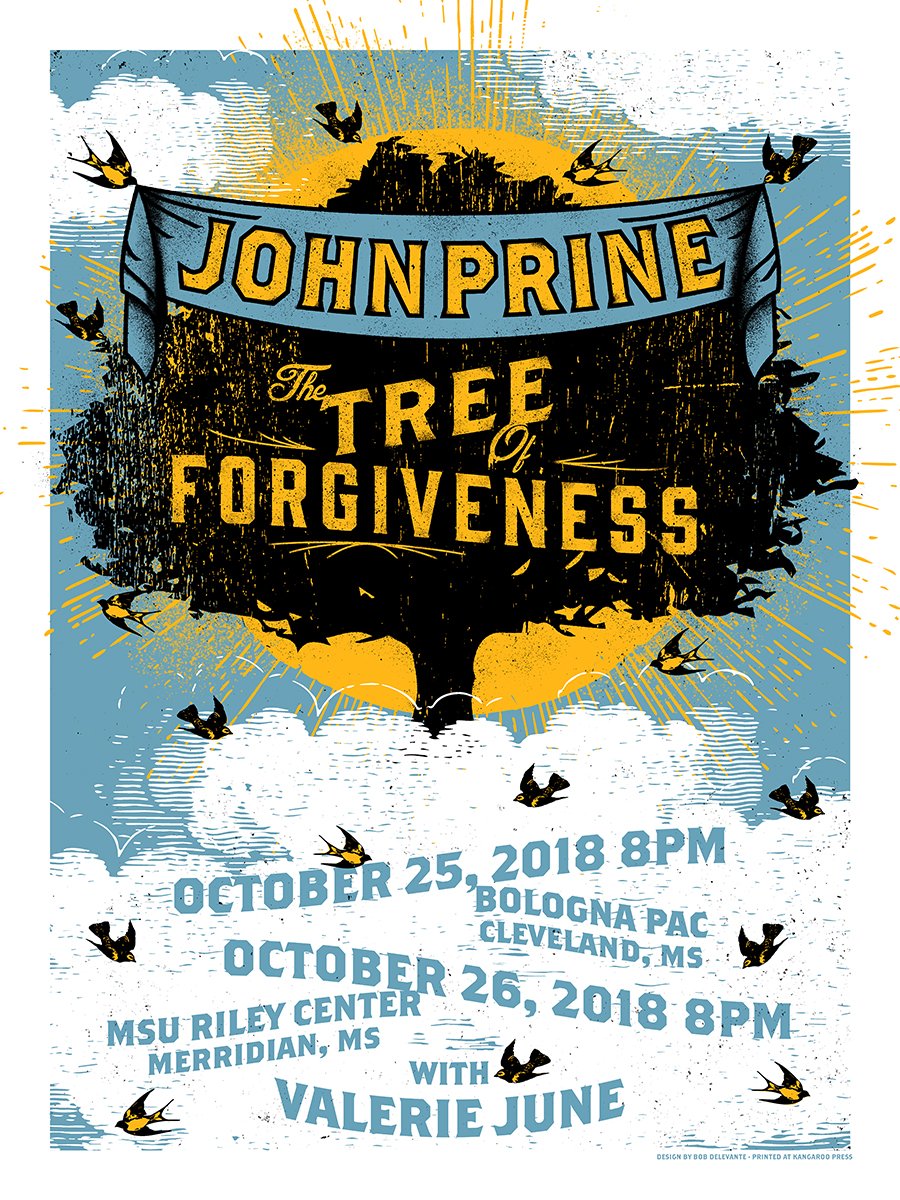 John Prine - 2019 Bob Delevante poster Mississippi Tour – Sold Out Posters