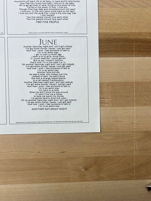 Cat Stevens - 1974 Greatest Hits Album Insert Poster Calendar