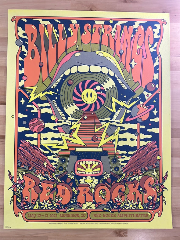 Billy Strings - 2022 Alejandro Parriilla poster Red Rocks Morrison, CO