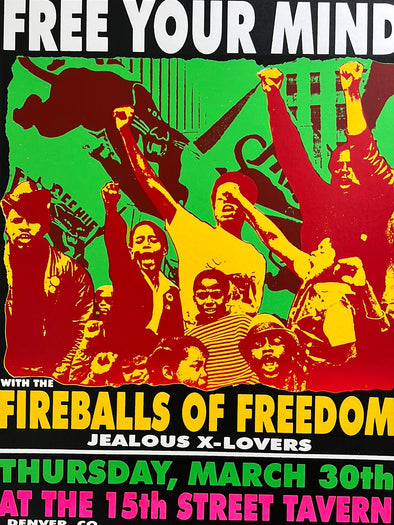 Fireballs of Freedom - 2000 Lindsey Kuhn poster Denver, CO 15th Street Tavern