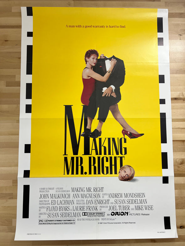 Making Mr. Right - 1987 one sheet movie poster original 27x41