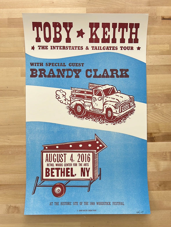 Toby Keith - 2016 Hatch Show Print poster Bethel, NY Bethel Woods Center 8/4/2016