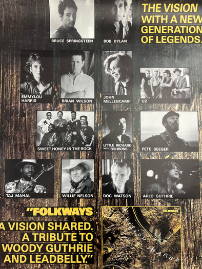 Folkways A Vision Shared Tribute to Woody Guthrie and Leadbelly - 1988 promo poster original vintage CBS Records