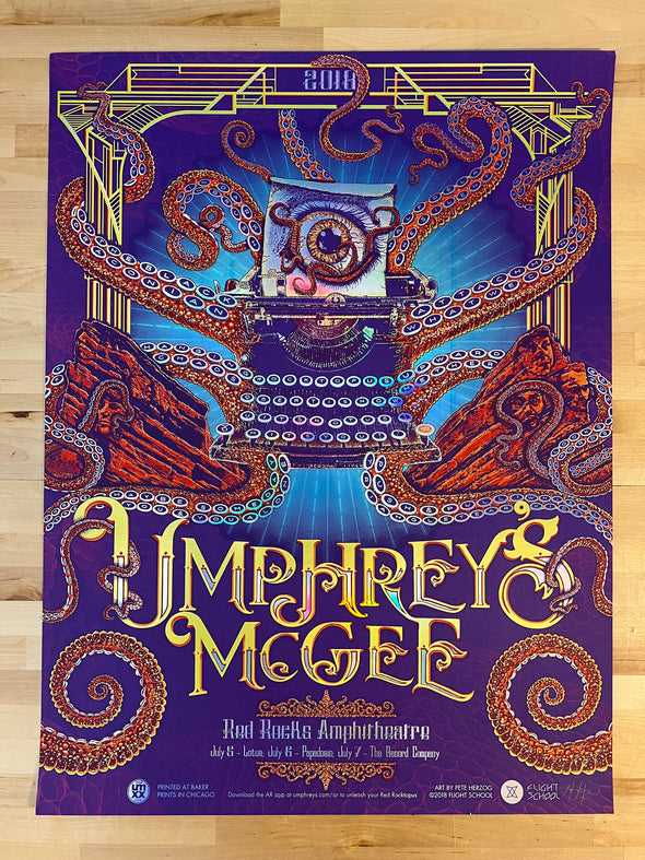 Umphrey's McGee - 2018 Pete Herzog poster Red Rocks Morrison, CO (RAINBOW FOIL)