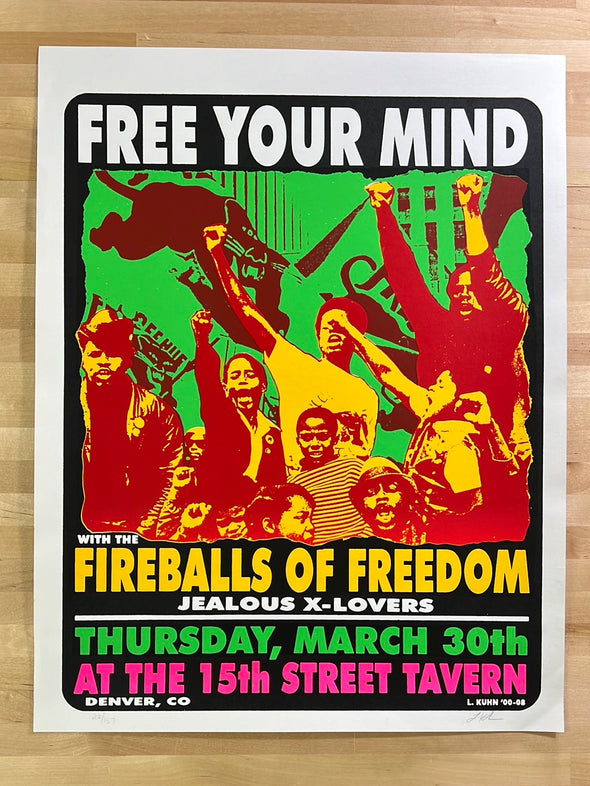 Fireballs of Freedom - 2000 Lindsey Kuhn poster Denver, CO 15th Street Tavern