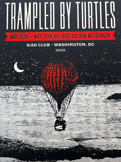 Trampled By Turtles - 2018 Aesthetic Apparatus poster Washington, DC The 9:30 Club 5/12-5/13 (RED)
