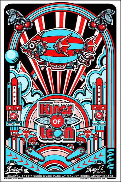 Kings of Leon - 2017 Jesse Philips poster Raleigh, Walnut Creek Amphitheatre