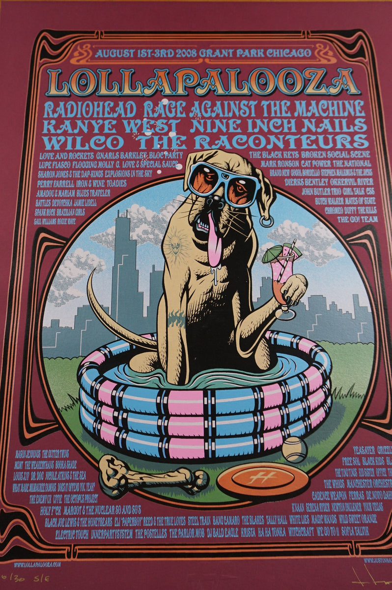 Lollapalooza - 2008 Justin Hampton Burgundy/Red Poster Chicago, IL RAR ...